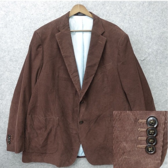 Corduroy Sport Coat Men 46R Brown Italian PONTOGLIO 1883 BLACK LAPEL Custom Made
